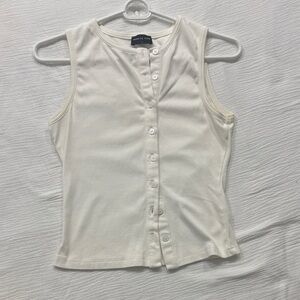White Button-Up Sleeveless Top